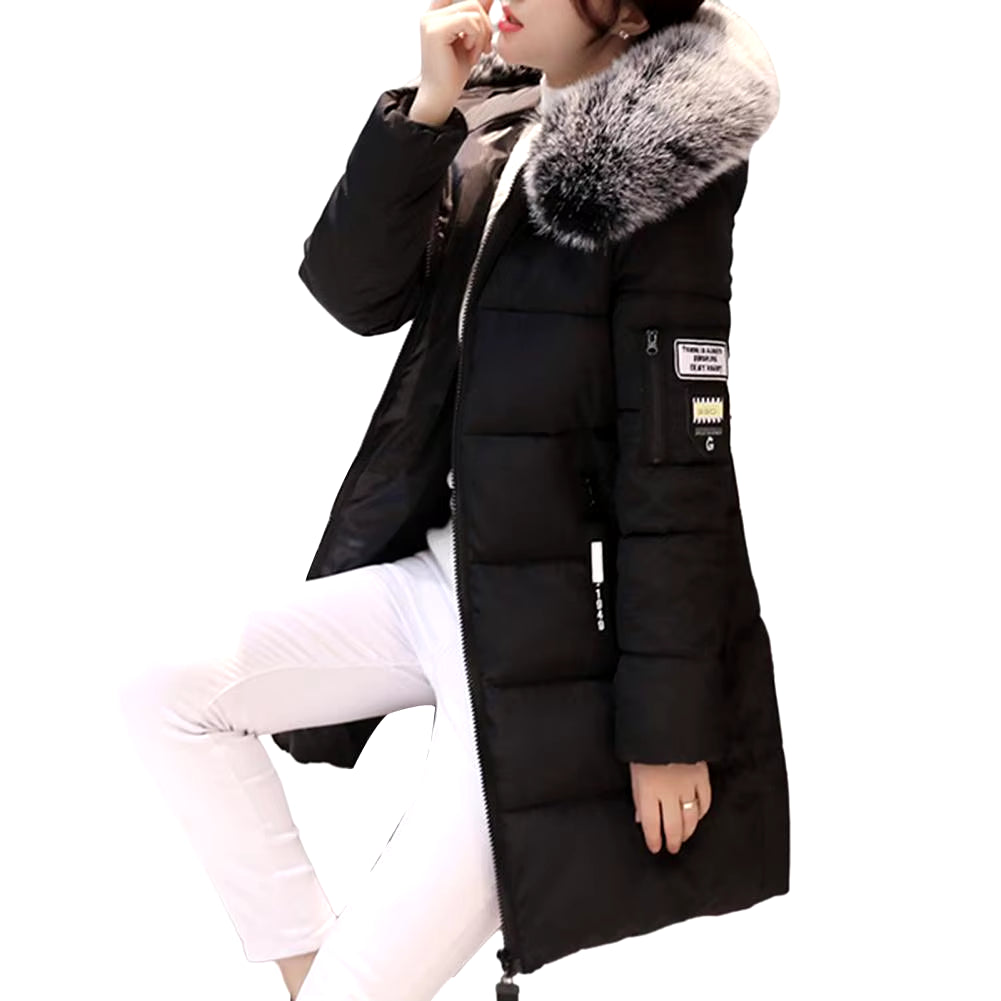 Women's Winter Parka Coat – Warm Padded Jacket with Fur Collar & Long Fit