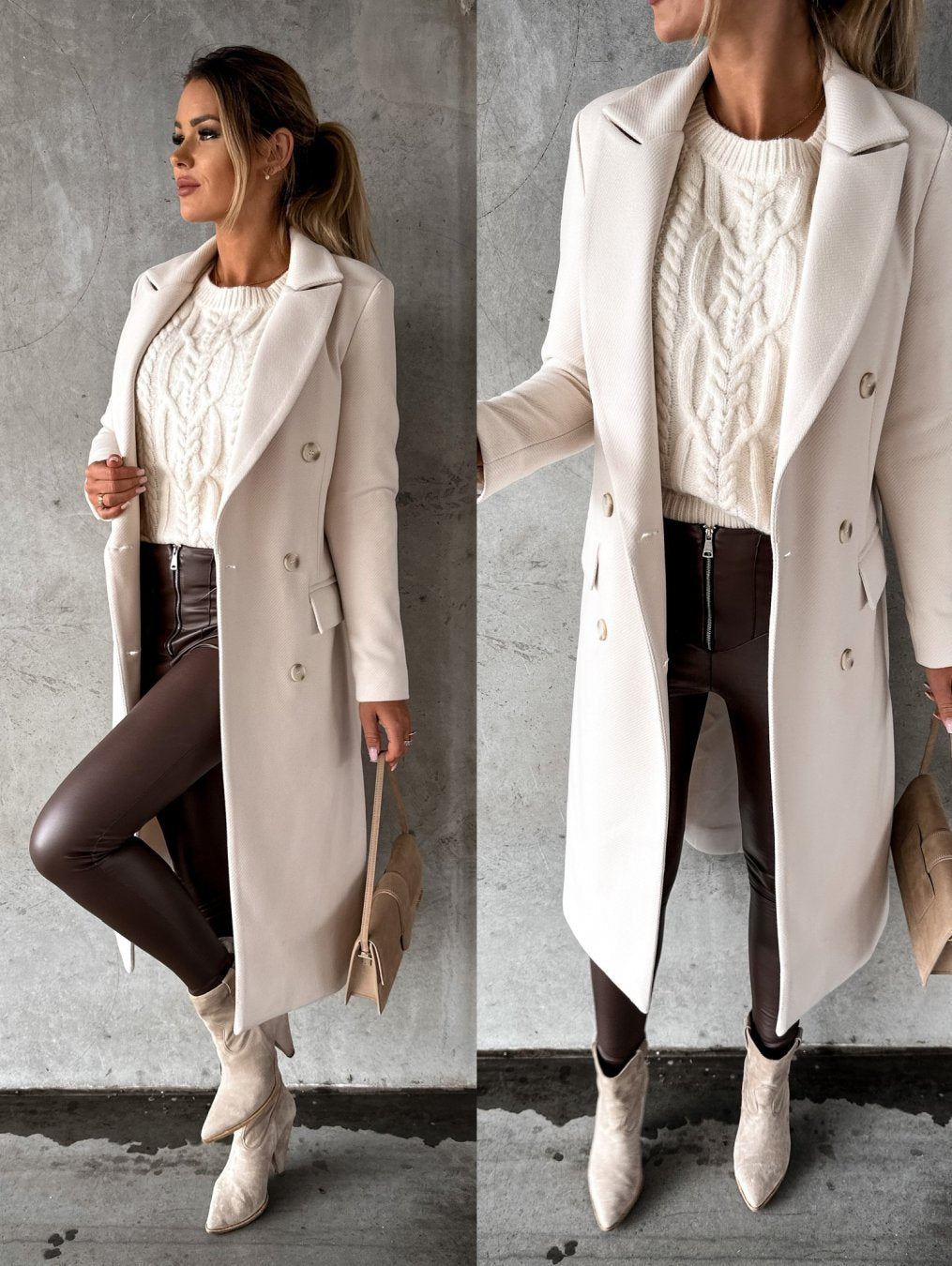 Women's Casual Wool Coat – Elegant Long Winter Overcoat