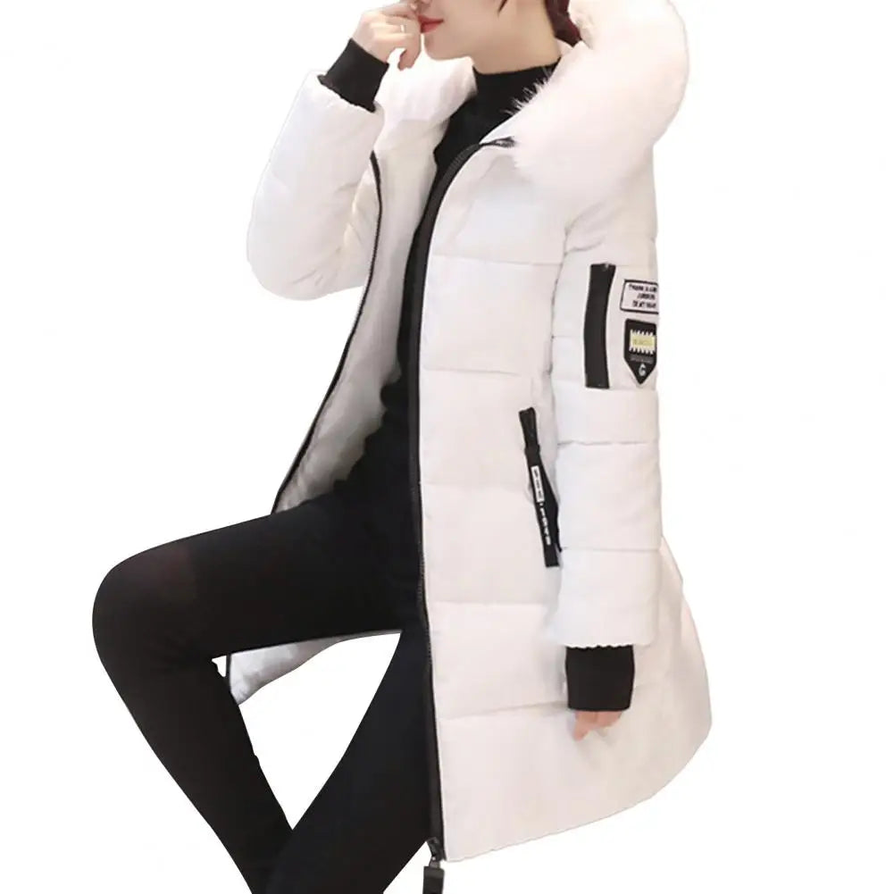 Women's Winter Parka Coat – Warm Padded Jacket with Fur Collar & Long Fit