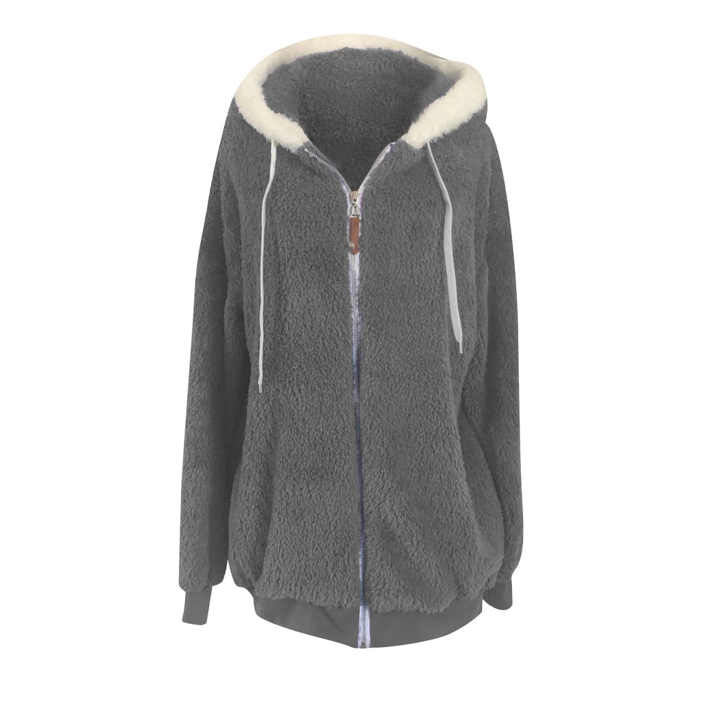 Women’s Winter Faux Fur Hooded Coat – Warm Thick Plush Jacket