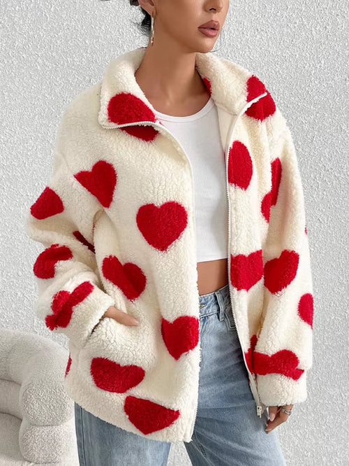 Women’s Fleece Zip-Up Jacket – Warm Plush Winter Coat for Casual Wear