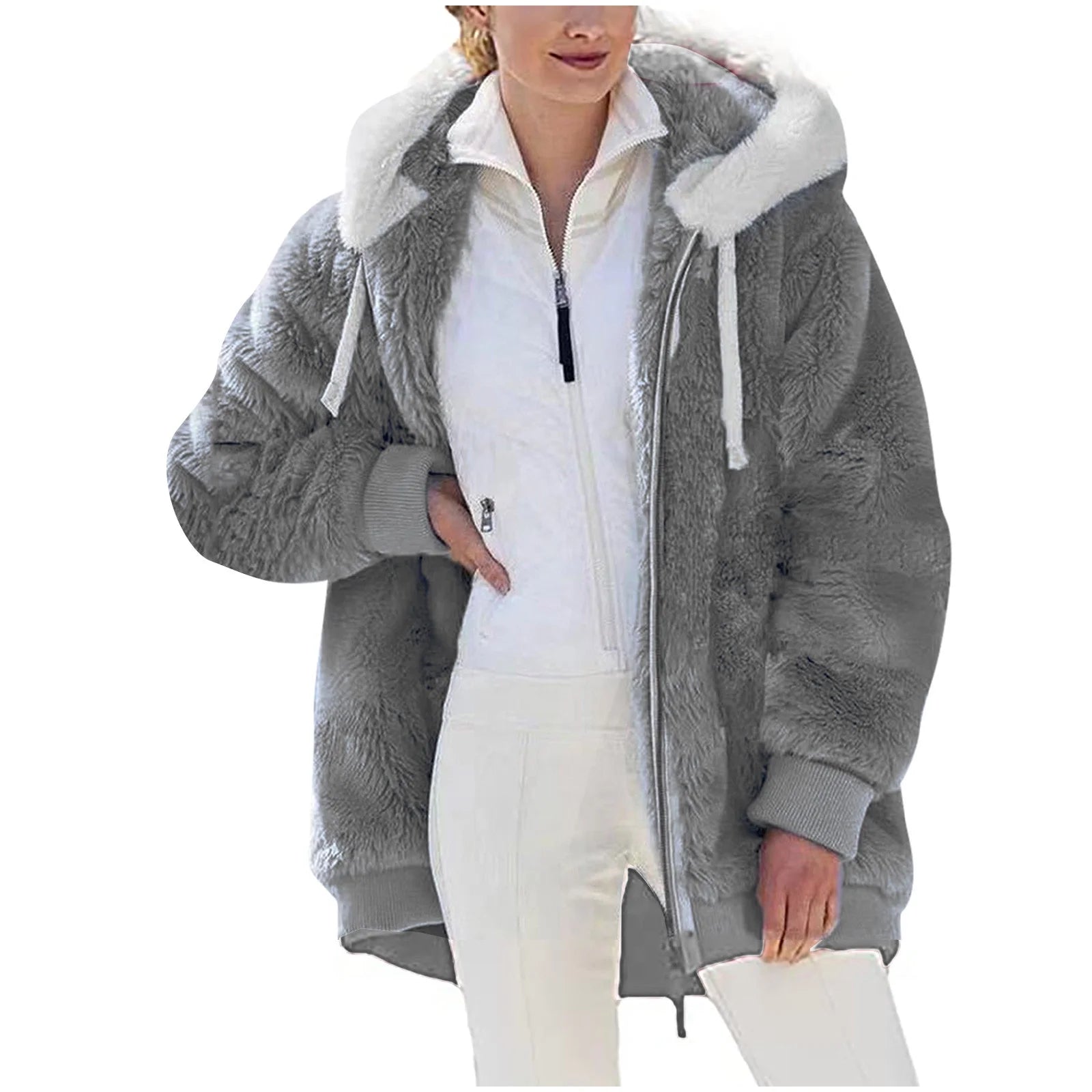 Women’s Winter Faux Fur Hooded Coat – Warm Thick Plush Jacket