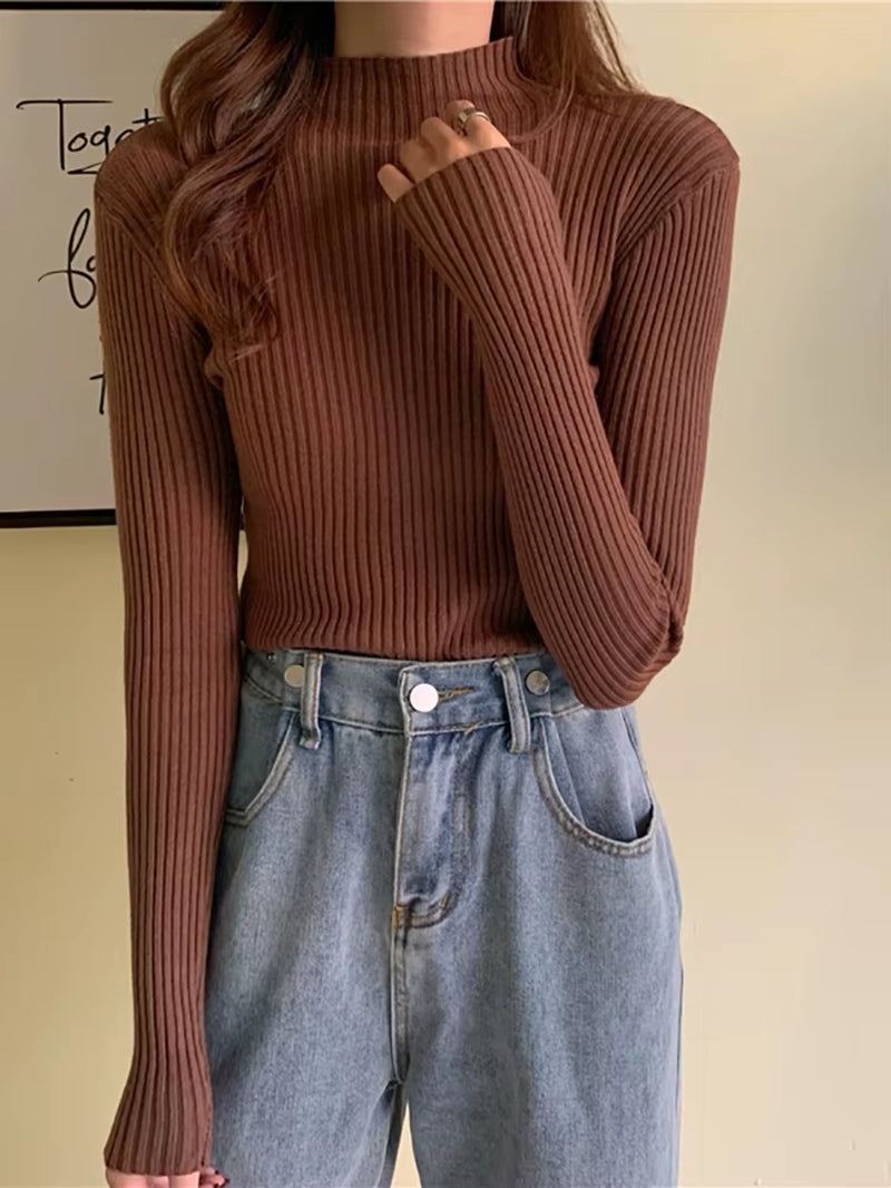 Women's Turtleneck Knit Sweater – Cozy Autumn & Winter Long Sleeve Pullover