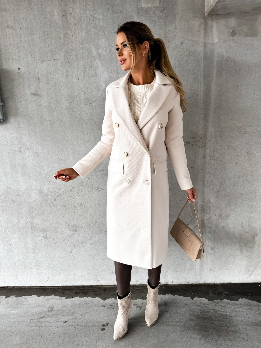 Women's Casual Wool Coat – Elegant Long Winter Overcoat