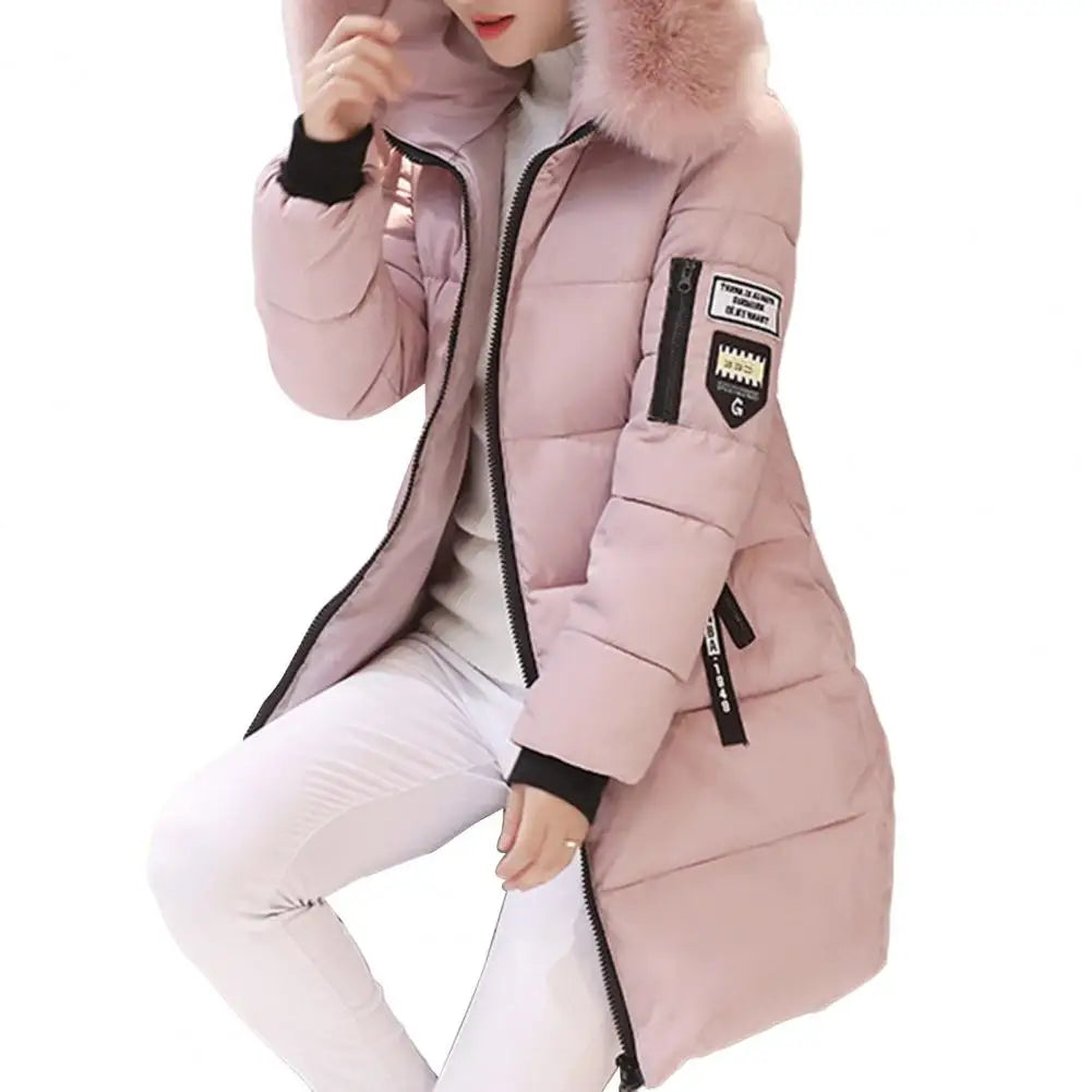 Women's Winter Parka Coat – Warm Padded Jacket with Fur Collar & Long Fit
