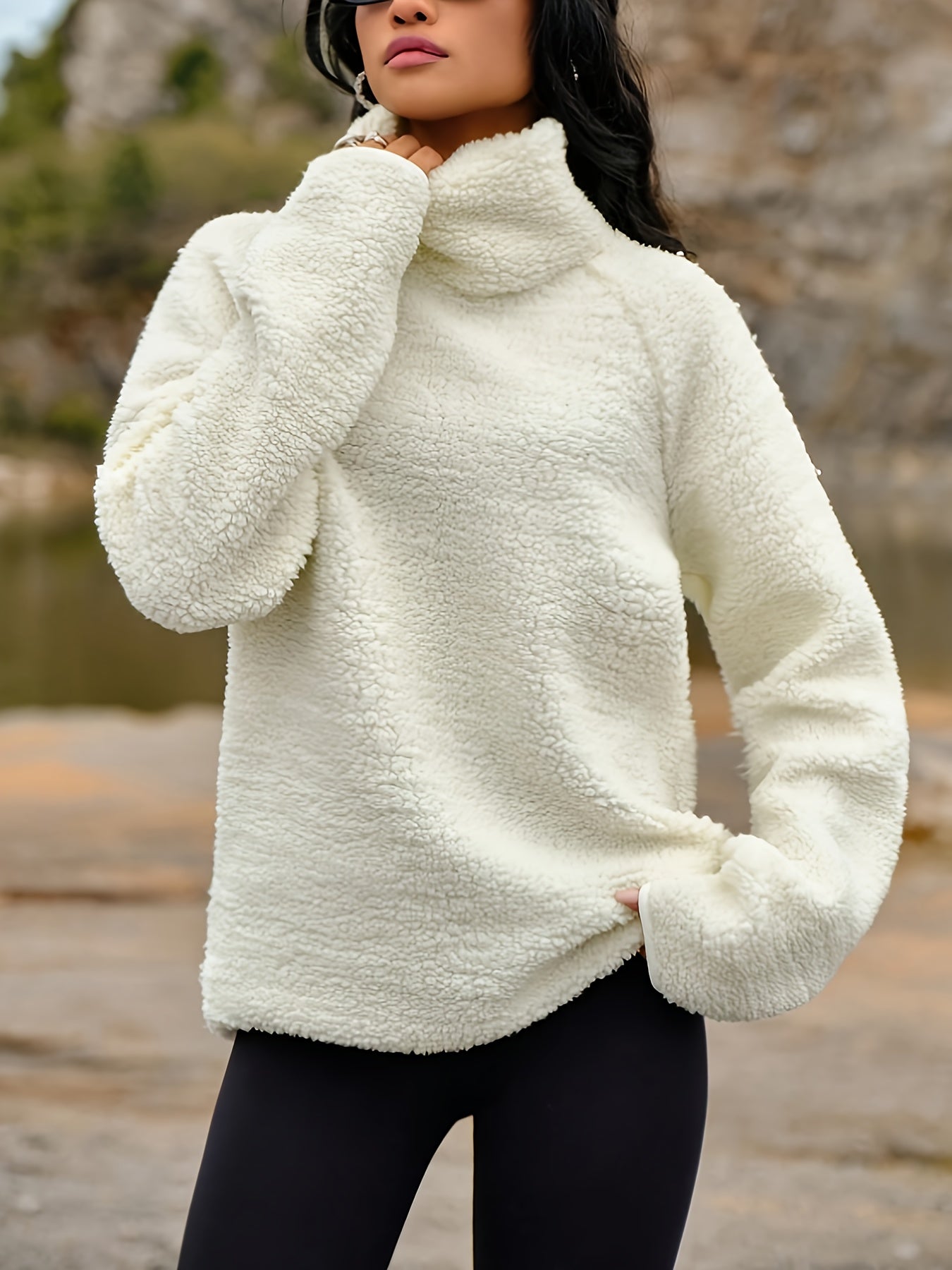 Women’s Plush High-Neck Winter Sweater – Soft Warm Long Sleeve Pullover for Fall & Winter