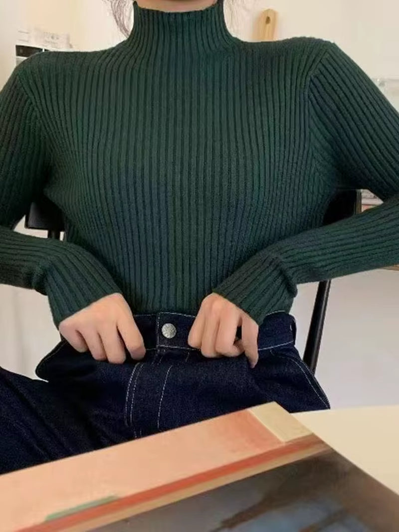 Women's Turtleneck Knit Sweater – Cozy Autumn & Winter Long Sleeve Pullover
