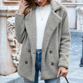 Loose Lapel Fluffy Winter Coat – Elegant Button-Up Outerwear for Women