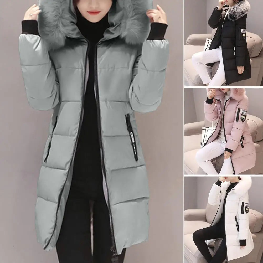 Women's Winter Parka Coat – Warm Padded Jacket with Fur Collar & Long Fit