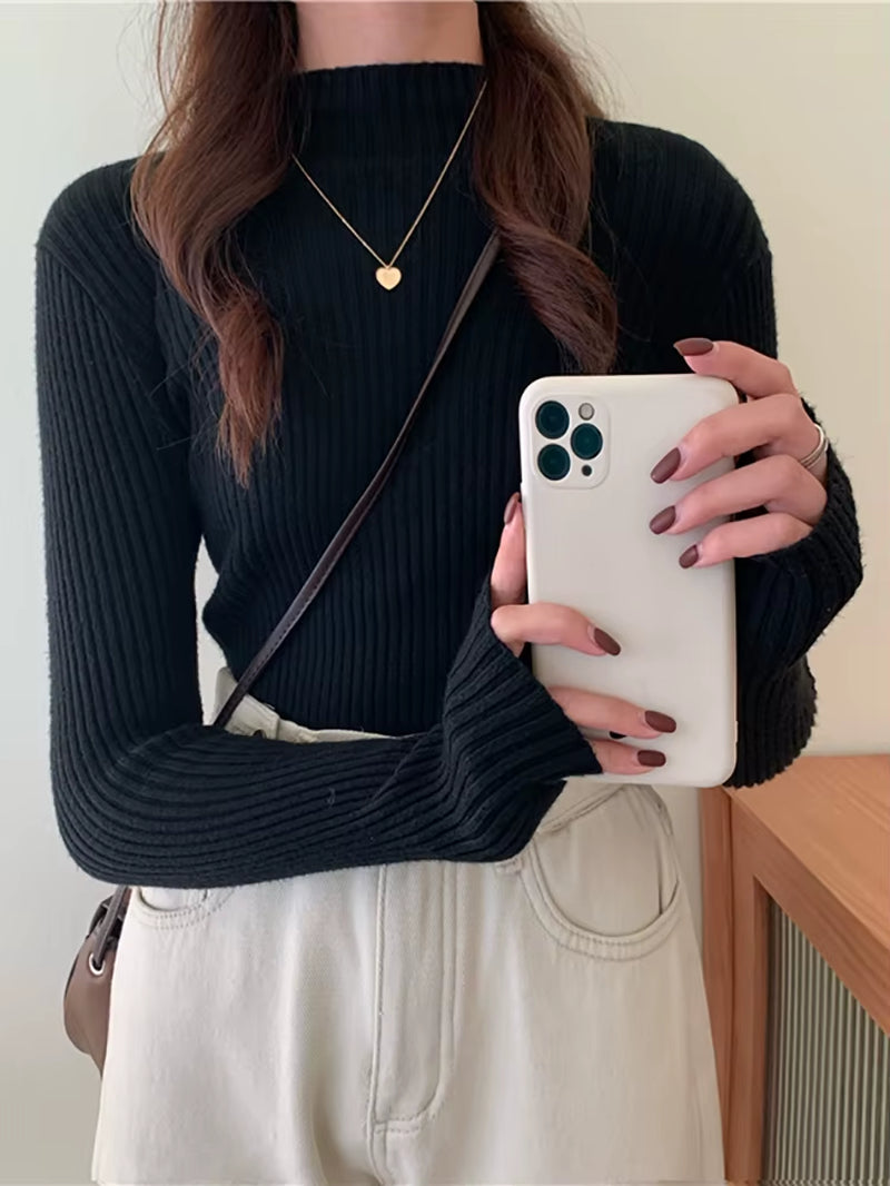 Women's Turtleneck Knit Sweater – Cozy Autumn & Winter Long Sleeve Pullover