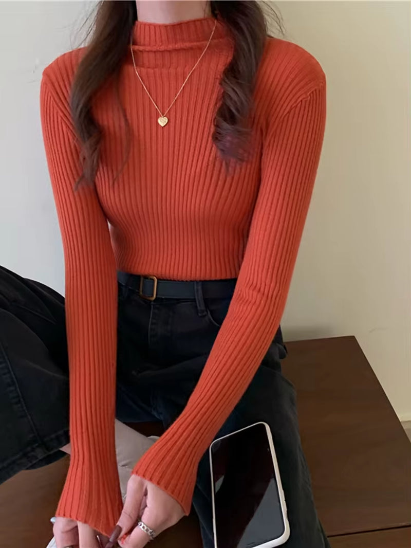 Women's Turtleneck Knit Sweater – Cozy Autumn & Winter Long Sleeve Pullover