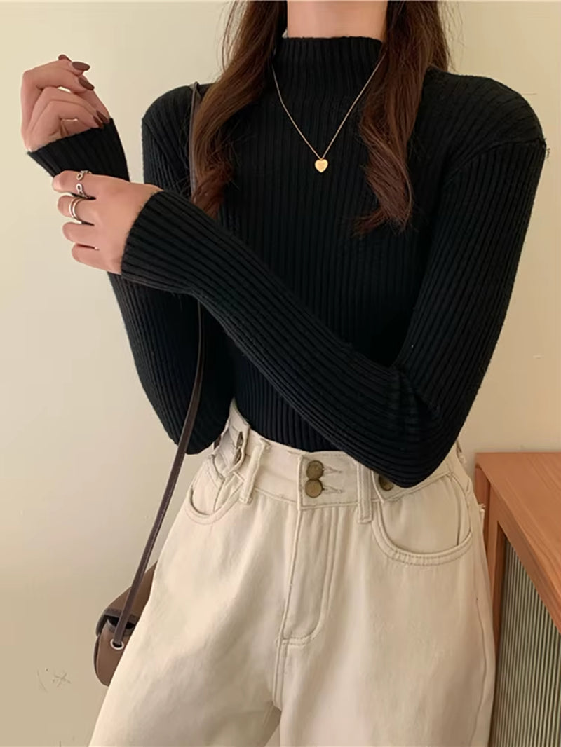 Women's Turtleneck Knit Sweater – Cozy Autumn & Winter Long Sleeve Pullover