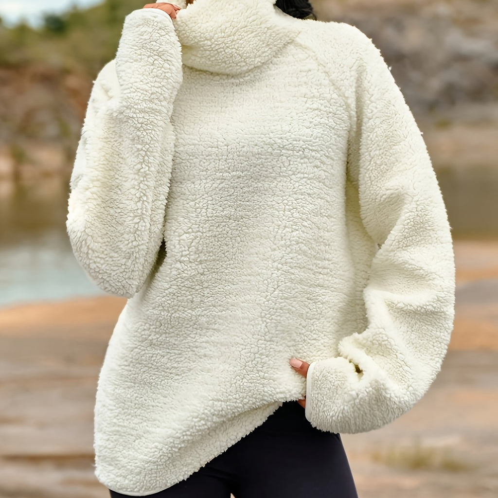 Women’s Plush High-Neck Winter Sweater – Soft Warm Long Sleeve Pullover for Fall & Winter