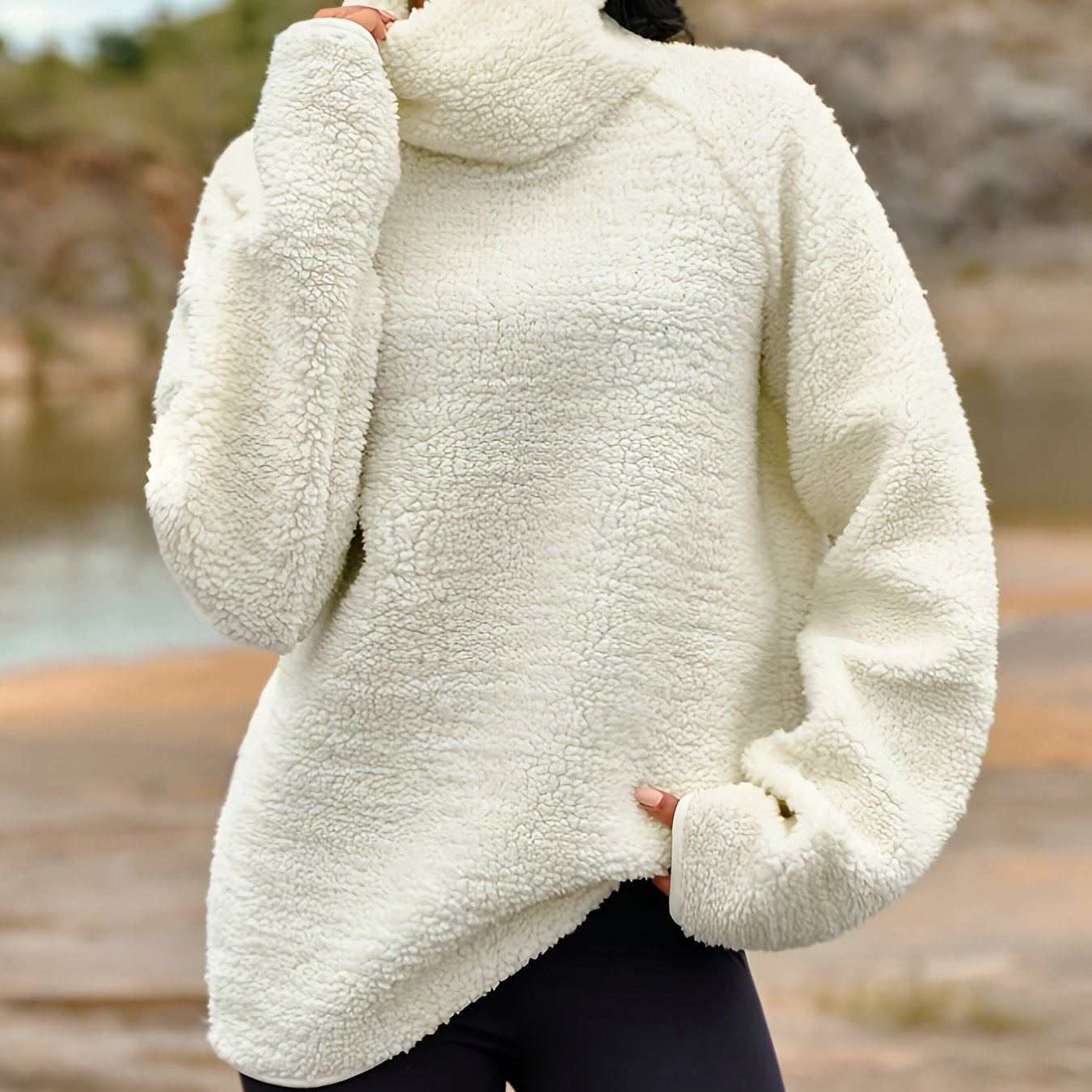 Women’s Plush High-Neck Winter Sweater – Soft Warm Long Sleeve Pullover for Fall & Winter