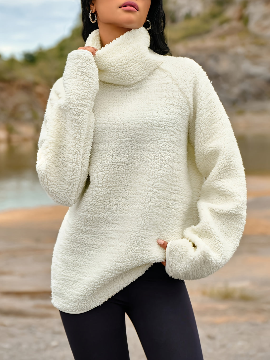 Women’s Plush High-Neck Winter Sweater – Soft Warm Long Sleeve Pullover for Fall & Winter