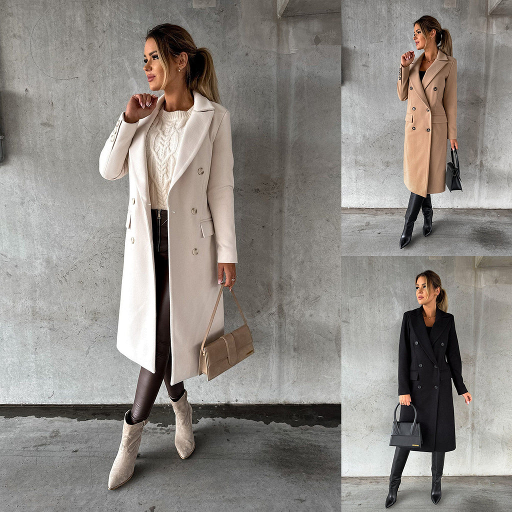 Women's Casual Wool Coat – Elegant Long Winter Overcoat