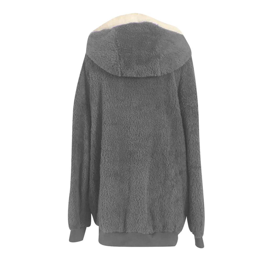 Women’s Winter Faux Fur Hooded Coat – Warm Thick Plush Jacket