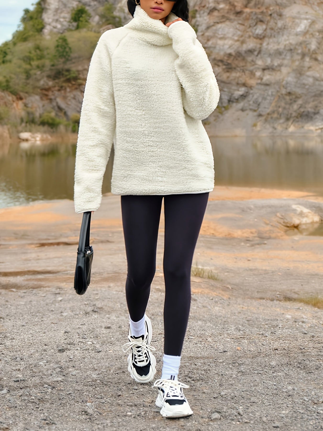 Women’s Plush High-Neck Winter Sweater – Soft Warm Long Sleeve Pullover for Fall & Winter