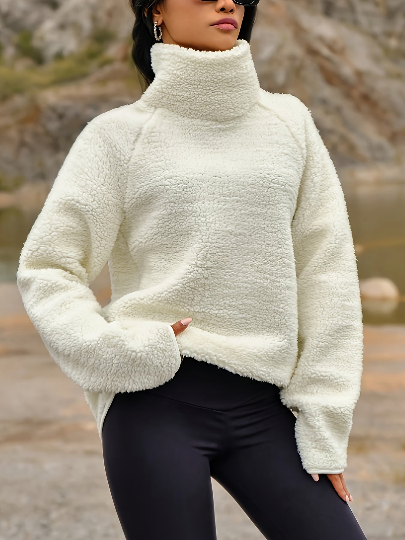 Women’s Plush High-Neck Winter Sweater – Soft Warm Long Sleeve Pullover for Fall & Winter