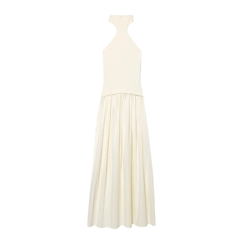 Elegant White Halter Maxi Dress – Summer Chic
