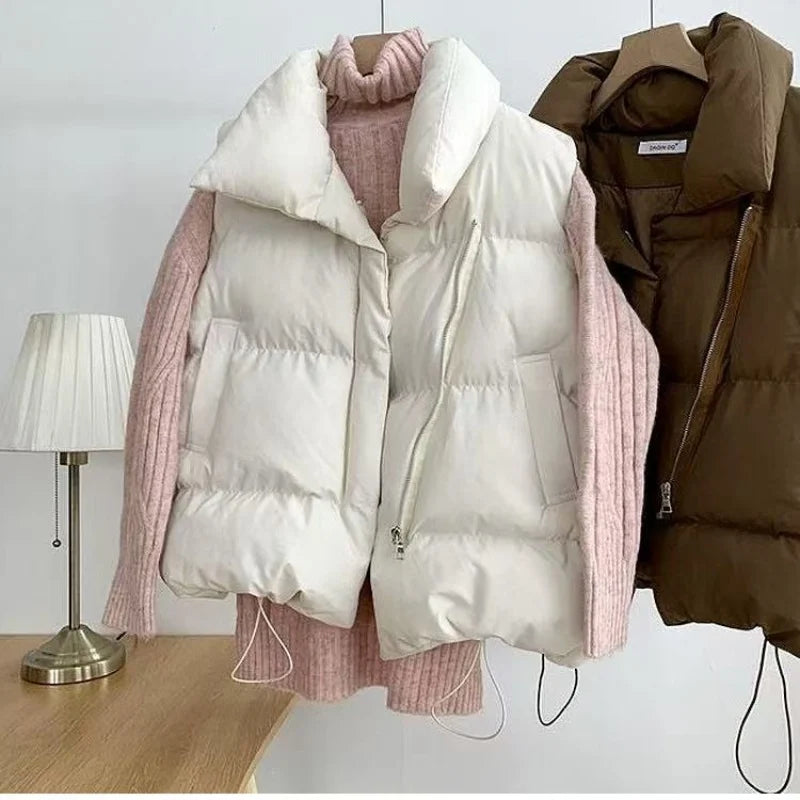Women's Puffer Vest – Warm Quilted Winter Waistcoat with Stand Collar