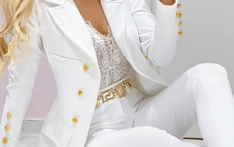 Women’s Elegant Two-Piece Suit – Long Sleeve Blazer and Pants Set, Modern Casual Outfit for Fall & Winter