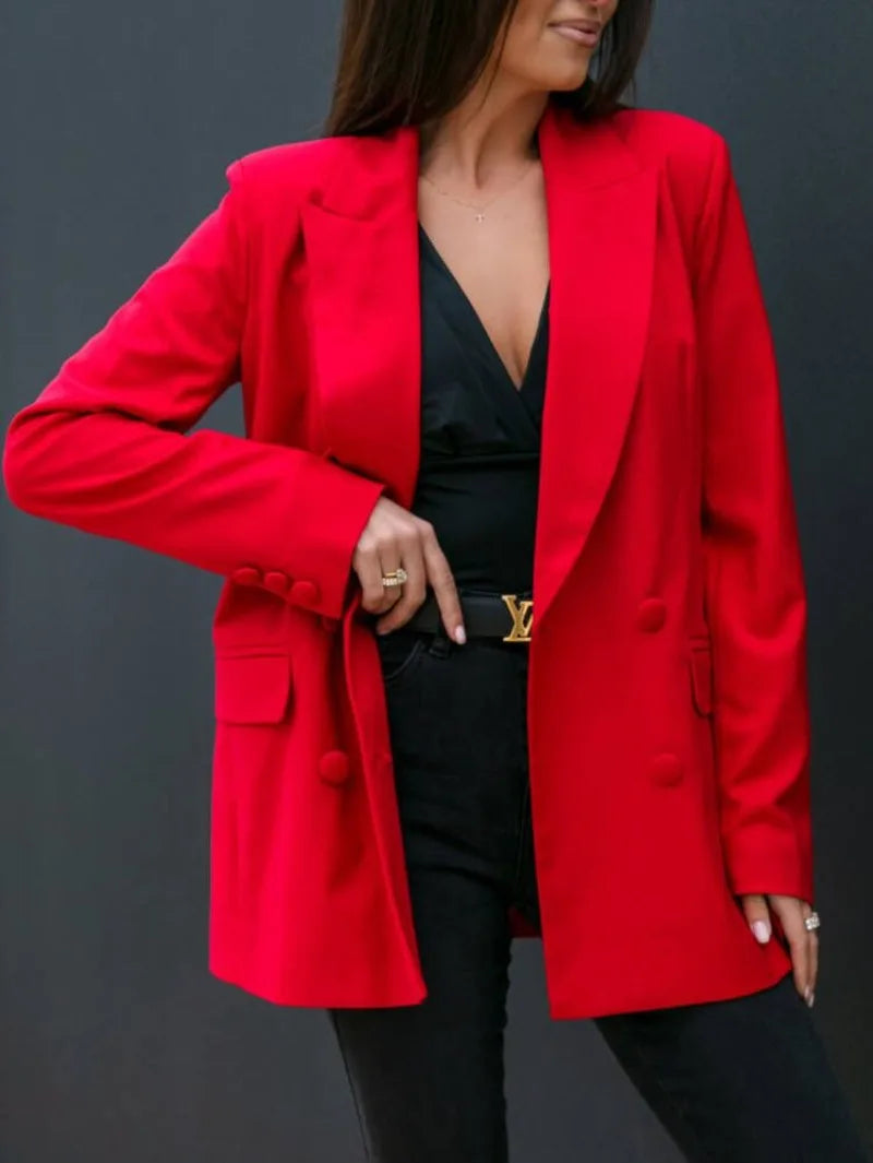 Women’s Double-Breasted Blazer – Elegant Autumn & Winter Jacket