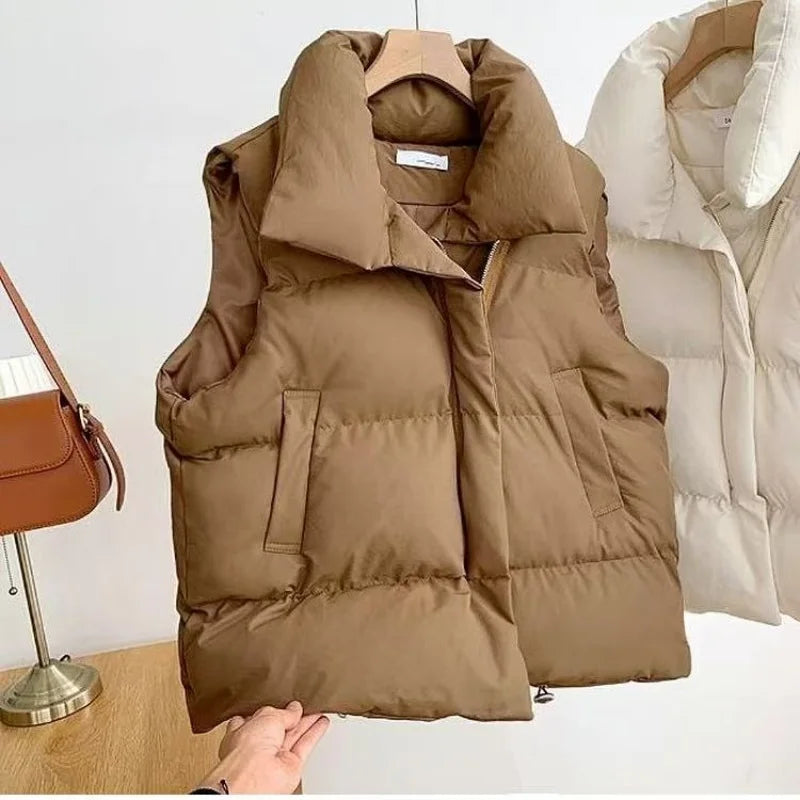 Women's Puffer Vest – Warm Quilted Winter Waistcoat with Stand Collar