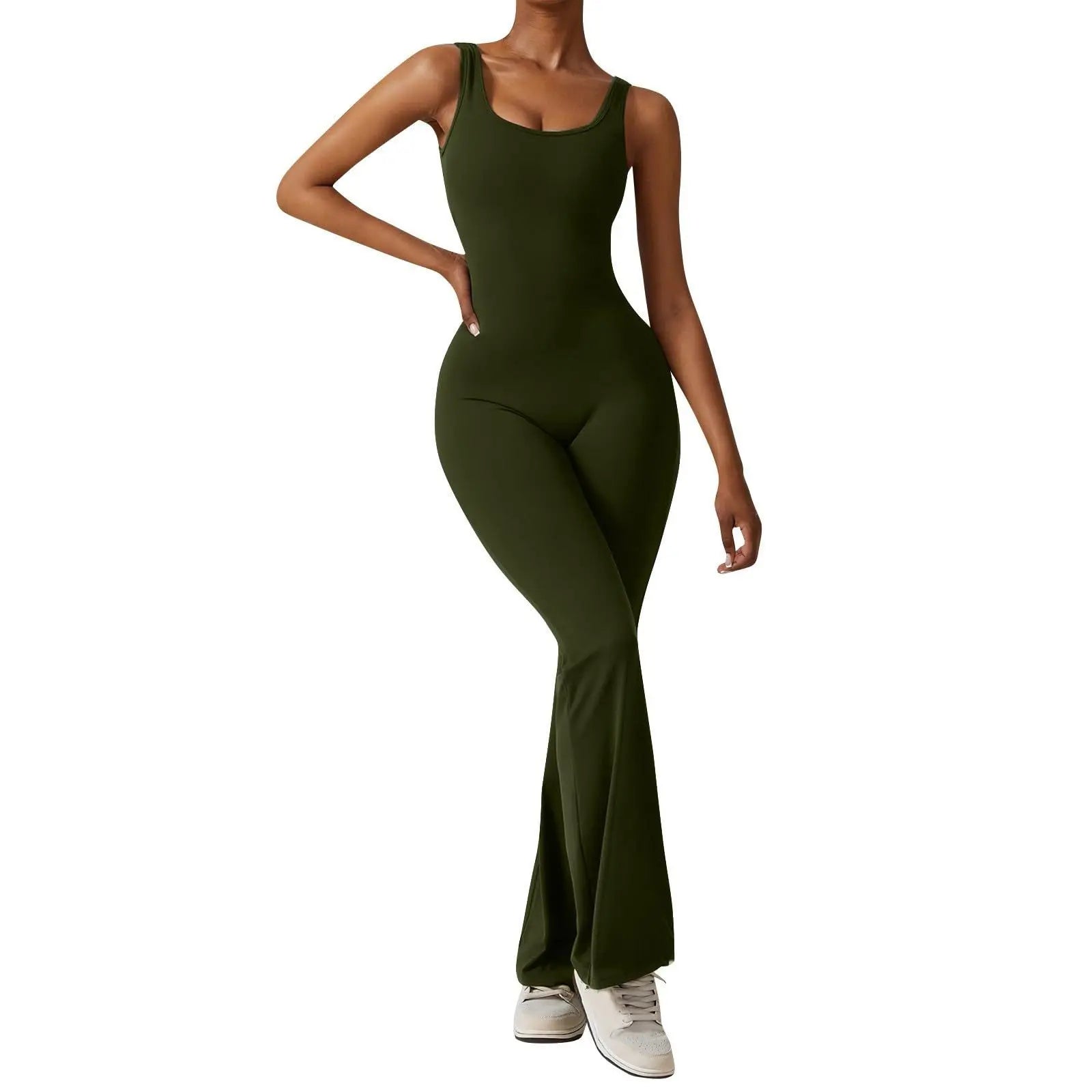 Women’s Flared Fitness Jumpsuit  Backless High-Waist Yoga Bodysuit with Hip Lift & Stretch Fit