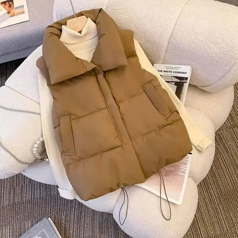 Women's Puffer Vest – Warm Quilted Winter Waistcoat with Stand Collar