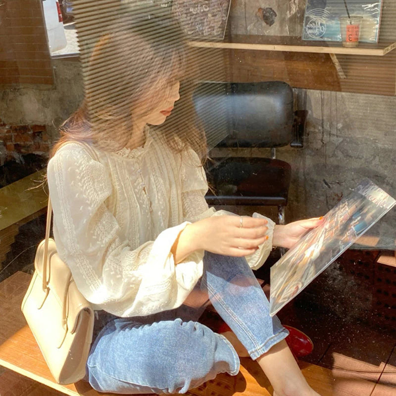 Elegant Lace Long Sleeve Blouse for Women – Casual Chic Office & Everyday Wear