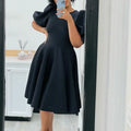 Elegant O-Neck Pleated Midi Dress for Women – High Waist Short Sleeve Party & Evening Dress