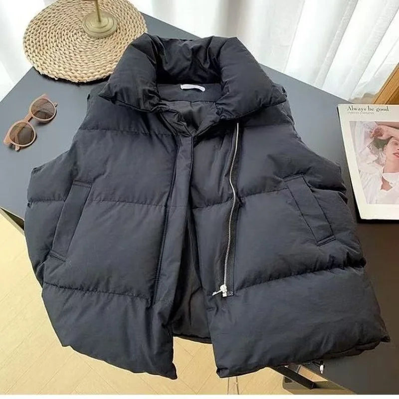 Women's Puffer Vest – Warm Quilted Winter Waistcoat with Stand Collar