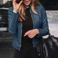 Women’s Classic Faux Leather Moto Jacket – Slim Fit Zipper Outerwear
