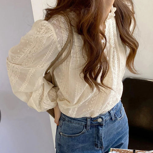 Elegant Lace Long Sleeve Blouse for Women – Casual Chic Office & Everyday Wear