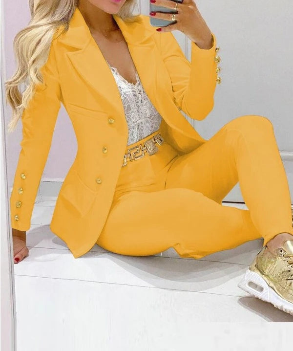 Women’s Elegant Two-Piece Suit – Long Sleeve Blazer and Pants Set, Modern Casual Outfit for Fall & Winter