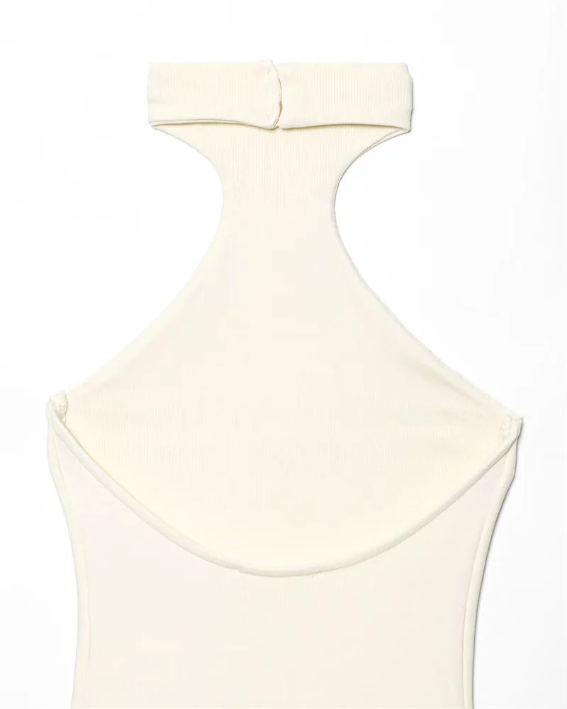 Elegant White Halter Maxi Dress – Summer Chic