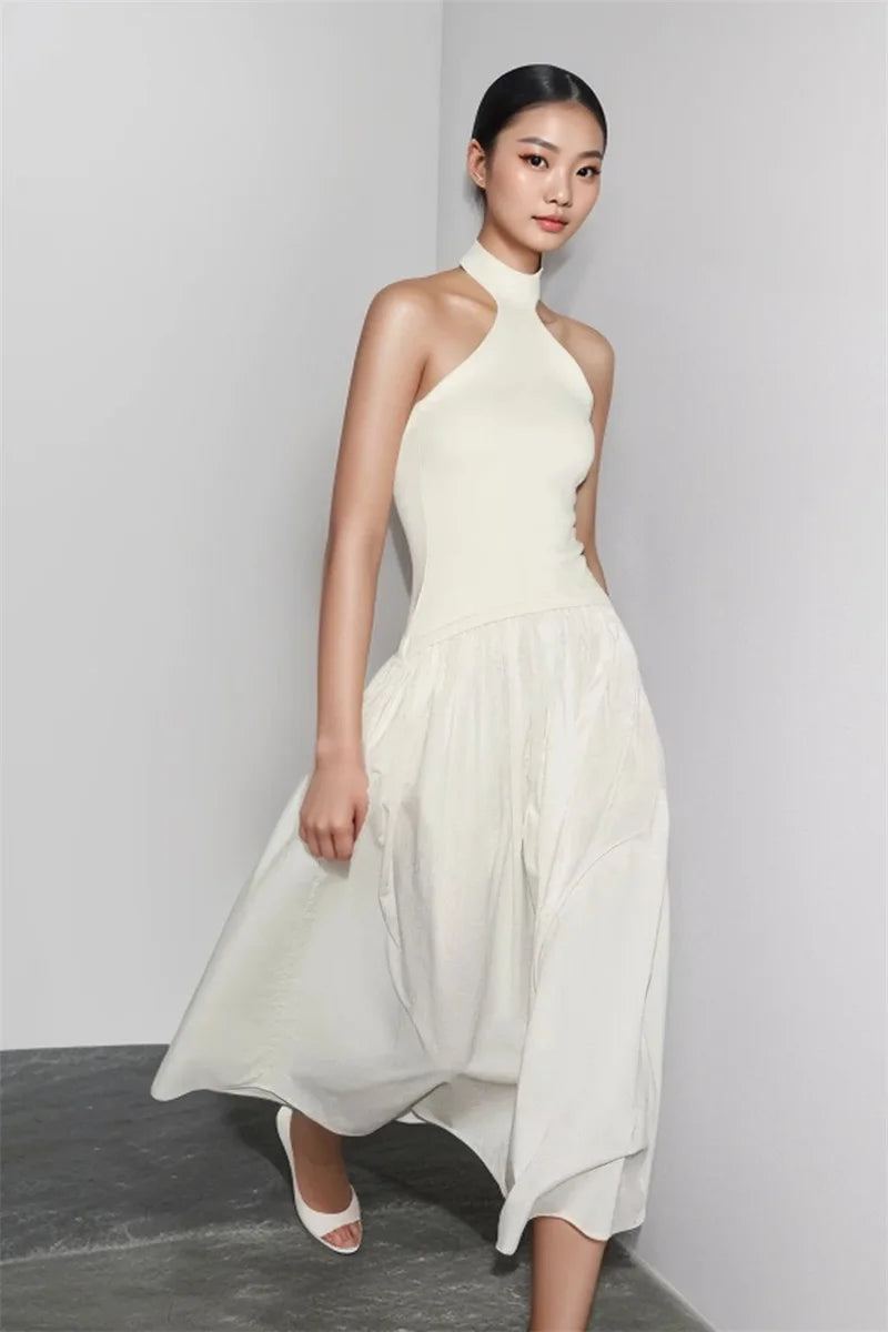 Elegant White Halter Maxi Dress – Summer Chic