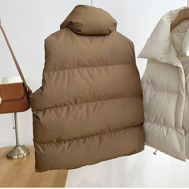 Women's Puffer Vest – Warm Quilted Winter Waistcoat with Stand Collar