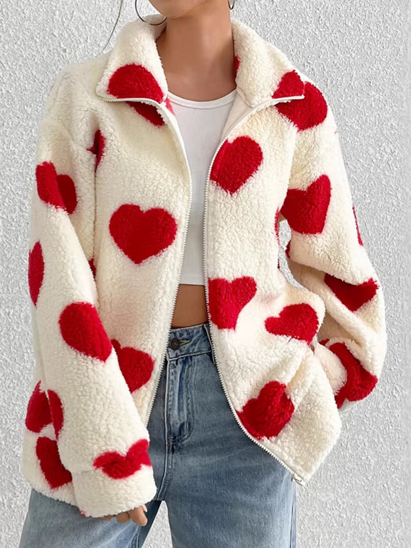 Women’s Fleece Zip-Up Jacket – Warm Plush Winter Coat for Casual Wear