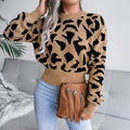 Women’s Leopard Print Sweater – Cozy Long Sleeve Knit Pullover for Fall & Winter