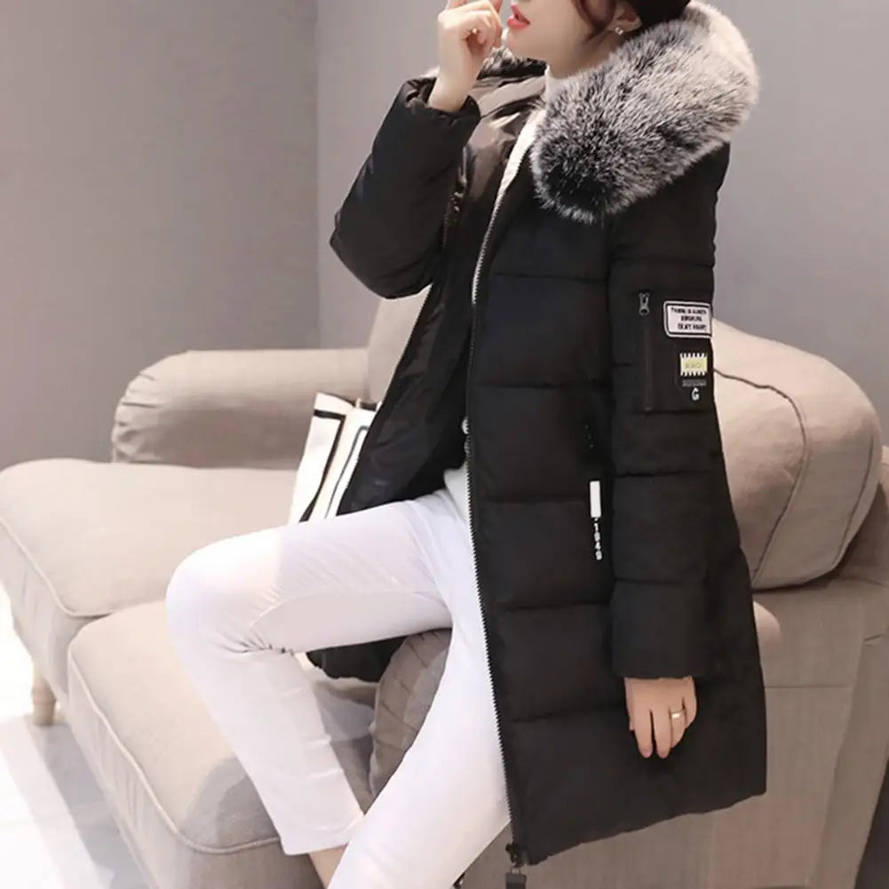 Women's Winter Parka Coat – Warm Padded Jacket with Fur Collar & Long Fit