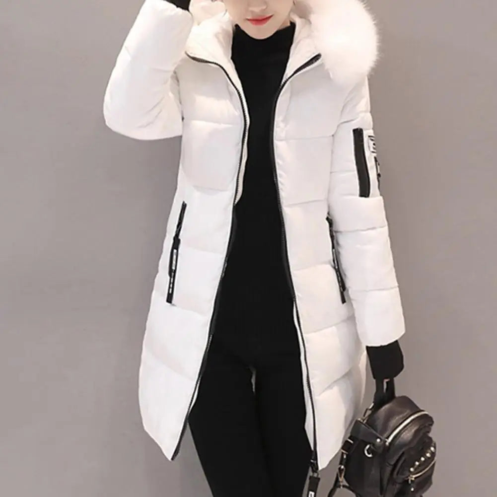Women's Winter Parka Coat – Warm Padded Jacket with Fur Collar & Long Fit