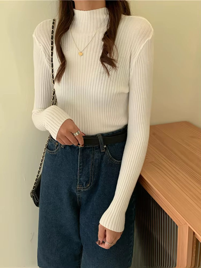 Women's Turtleneck Knit Sweater – Cozy Autumn & Winter Long Sleeve Pullover