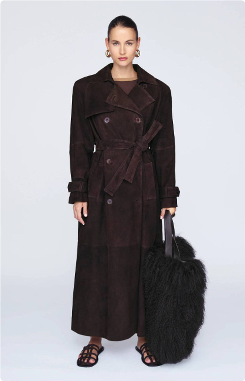 Women's Long Trench Coat with Belt – Elegant Double-Breasted Winter Outerwear