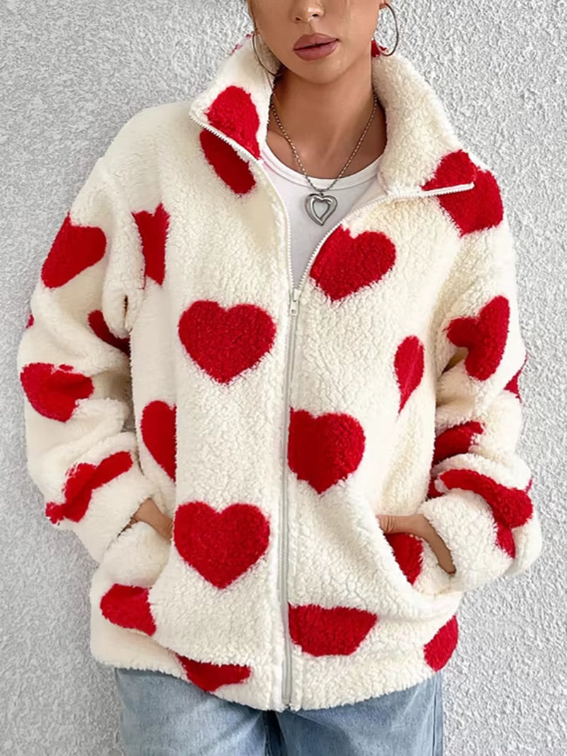 Women’s Fleece Zip-Up Jacket – Warm Plush Winter Coat for Casual Wear