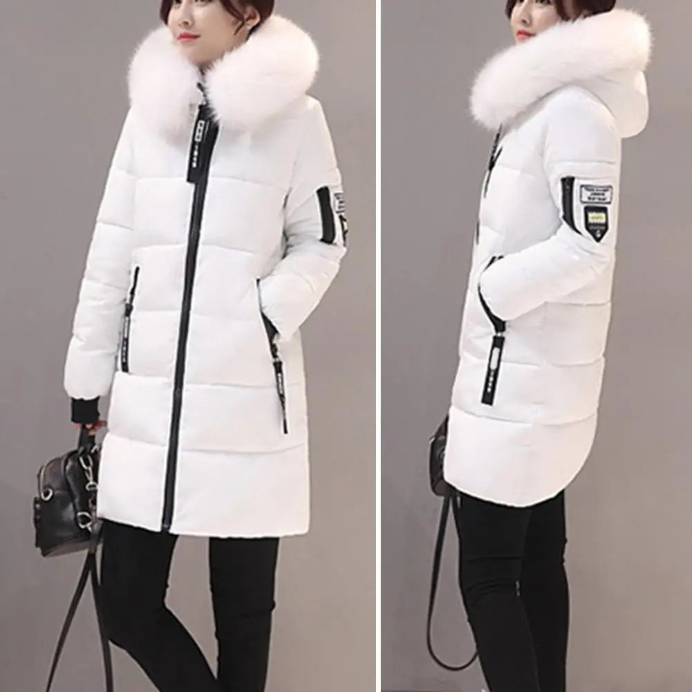 Women's Winter Parka Coat – Warm Padded Jacket with Fur Collar & Long Fit